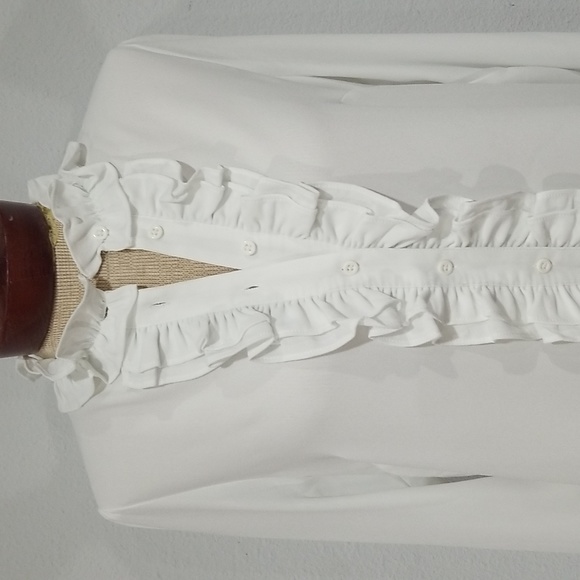 Tahari ASL Women's Ruffle Long Sleeve Blouse Size L in White - Picture 2 of 11